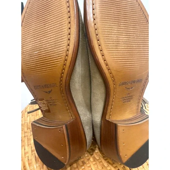 Zadig Voltaire Suede Fringe Western Boots Taupe Ankle Booties Size 39 - Picture 7 of 8